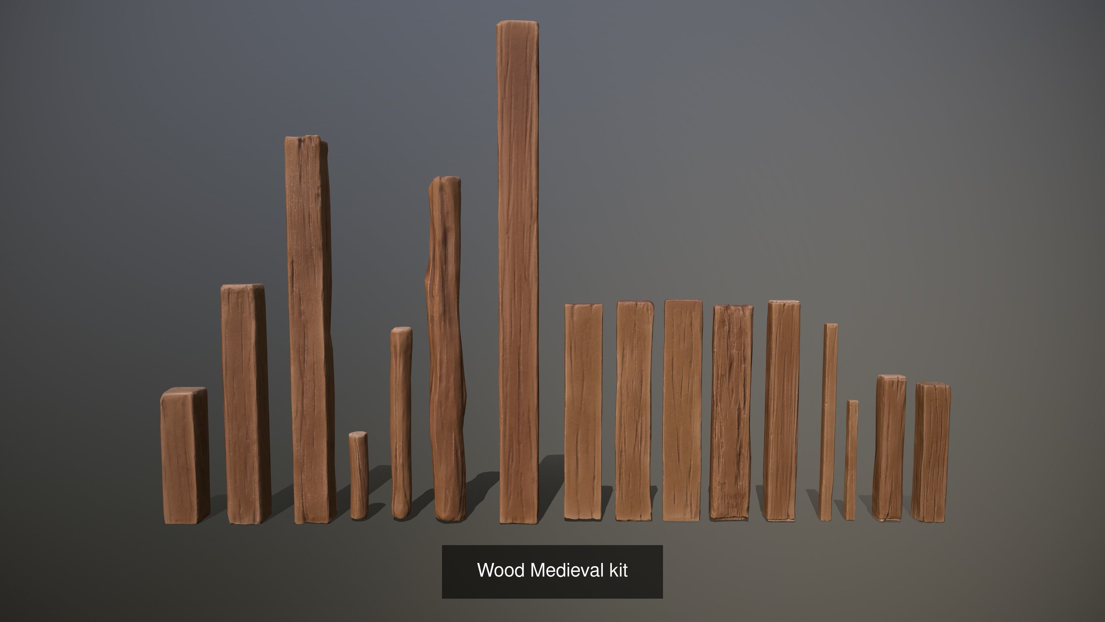 Medieval wood planks and metal collection _5