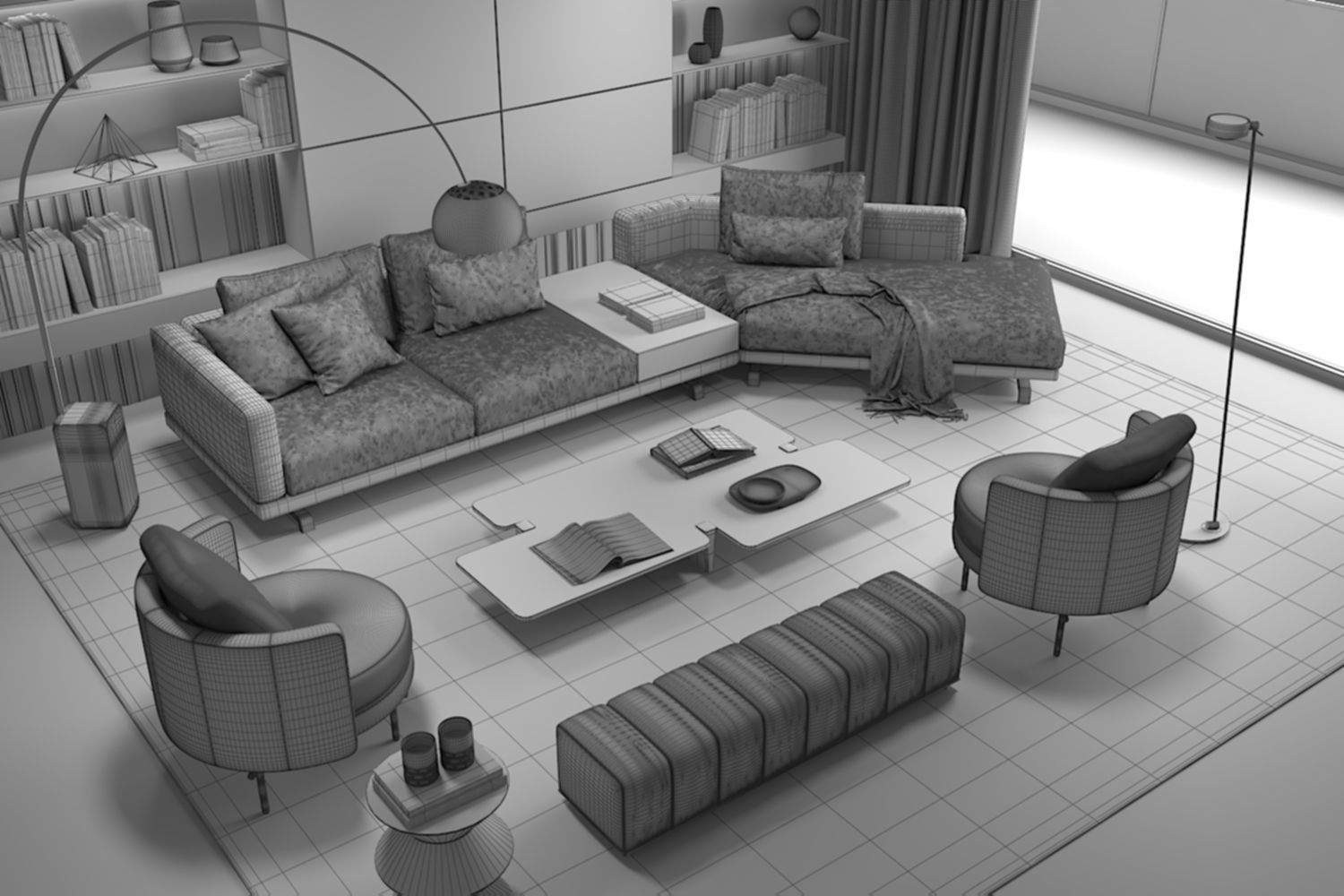 Modern style living room 3D model_5