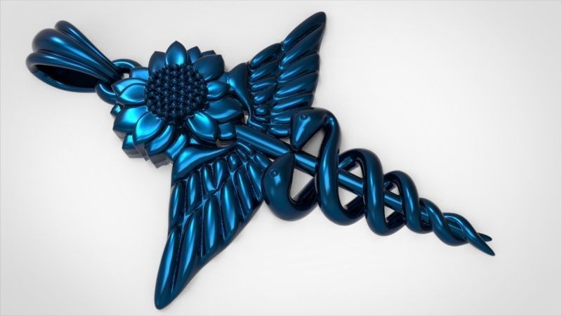 Sunflower Caduceus Necklace Charm Bracelet Medical Jewelry 3D print model_10
