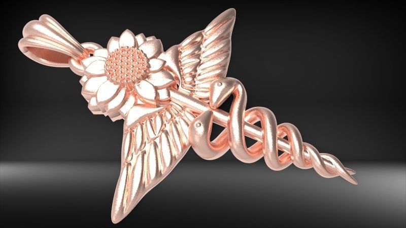 Sunflower Caduceus Necklace Charm Bracelet Medical Jewelry 3D print model_5
