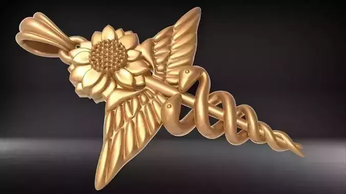 Sunflower Caduceus Necklace Charm Bracelet Medical Jewelry 3D print model