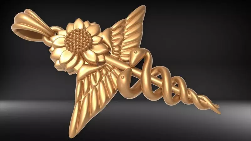 Sunflower Caduceus Necklace Charm Bracelet Medical Jewelry 3D print model_0