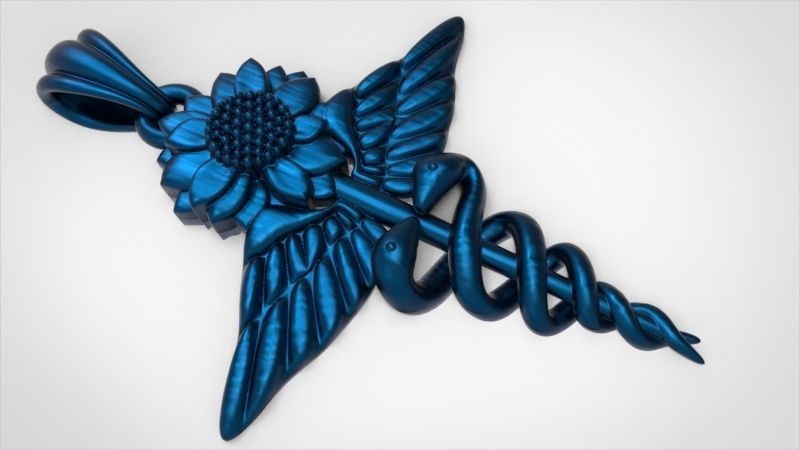 Sunflower Caduceus Necklace Charm Bracelet Medical Jewelry 3D print model_11
