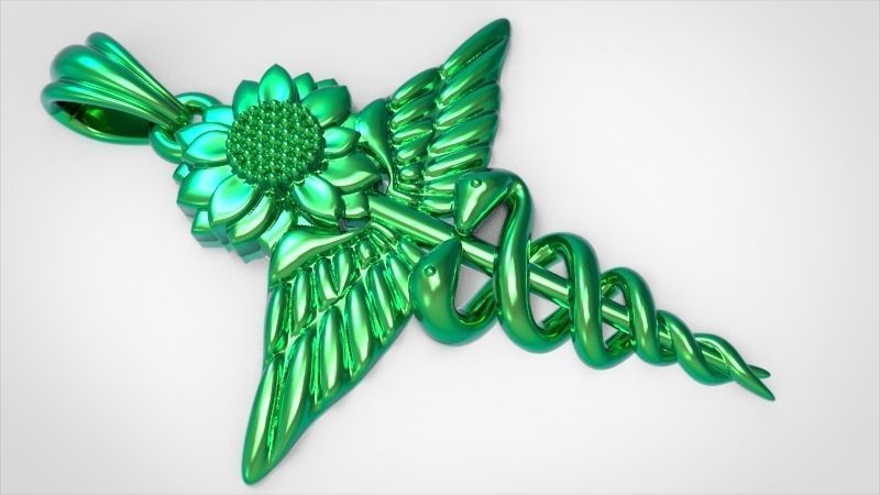 Sunflower Caduceus Necklace Charm Bracelet Medical Jewelry 3D print model_9
