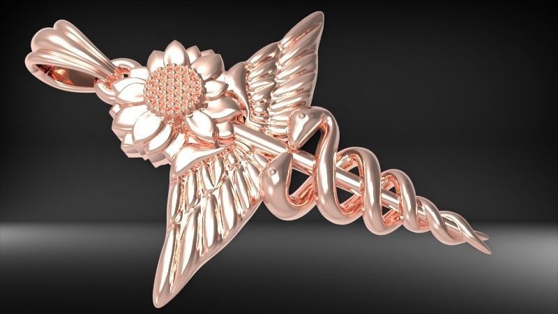 Sunflower Caduceus Necklace Charm Bracelet Medical Jewelry 3D print model_6