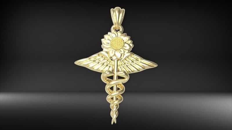 Sunflower Caduceus Necklace Charm Bracelet Medical Jewelry 3D print model_17