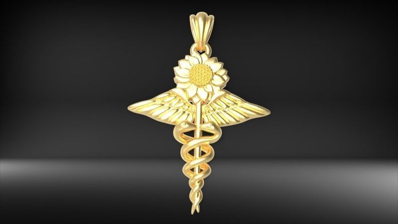 Sunflower Caduceus Necklace Charm Bracelet Medical Jewelry 3D print model_25