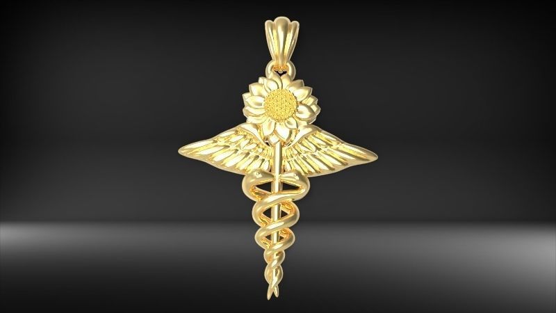 Sunflower Caduceus Necklace Charm Bracelet Medical Jewelry 3D print model_23
