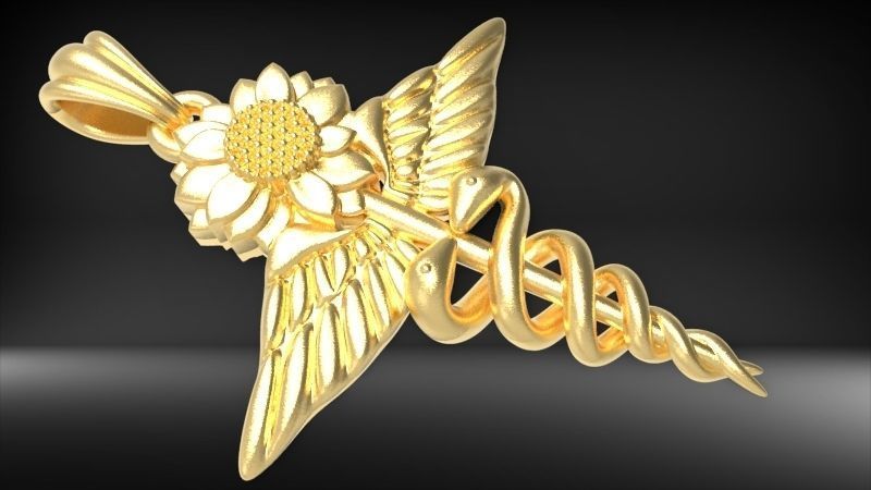 Sunflower Caduceus Necklace Charm Bracelet Medical Jewelry 3D print model_2