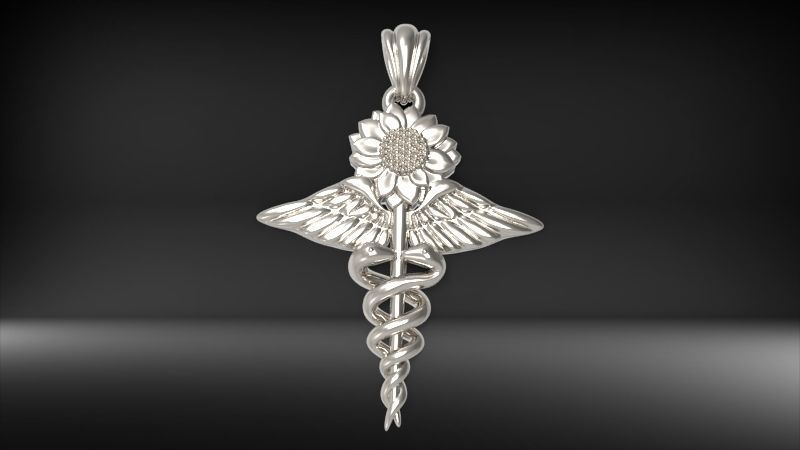 Sunflower Caduceus Necklace Charm Bracelet Medical Jewelry 3D print model_27