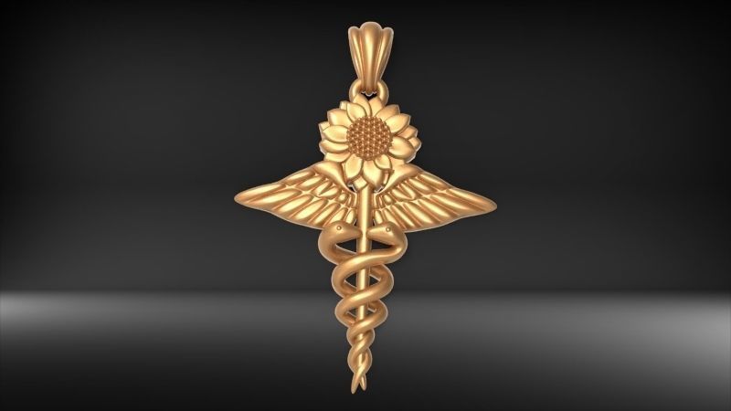 Sunflower Caduceus Necklace Charm Bracelet Medical Jewelry 3D print model_26