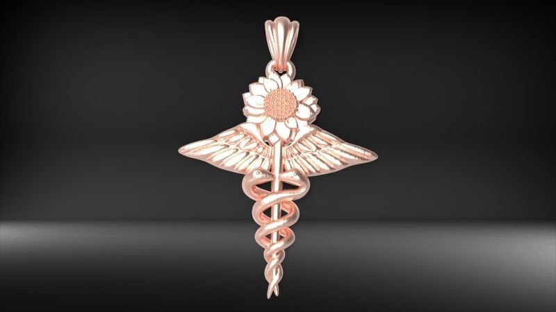 Sunflower Caduceus Necklace Charm Bracelet Medical Jewelry 3D print model_18