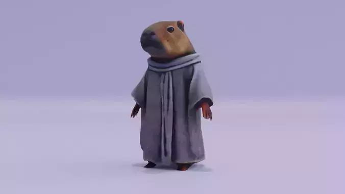 Capybara Humanoid Character Wear Robe Free low-poly 3D model