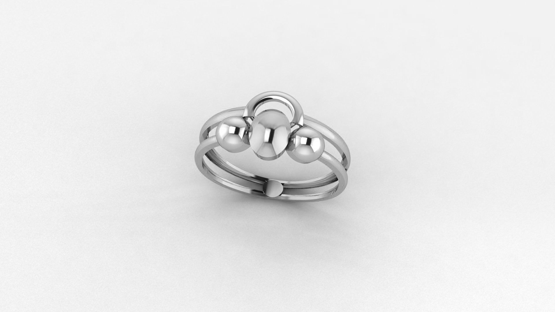 Tri Balls on Wire Ultra light wt minimalist Plain Gold Ring 3D print model_2