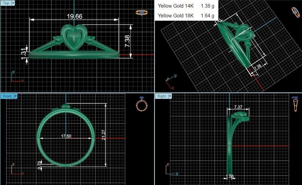 Heart Love Valentine Crown Ultra light wt Plain Gold Ring 3D print model_3