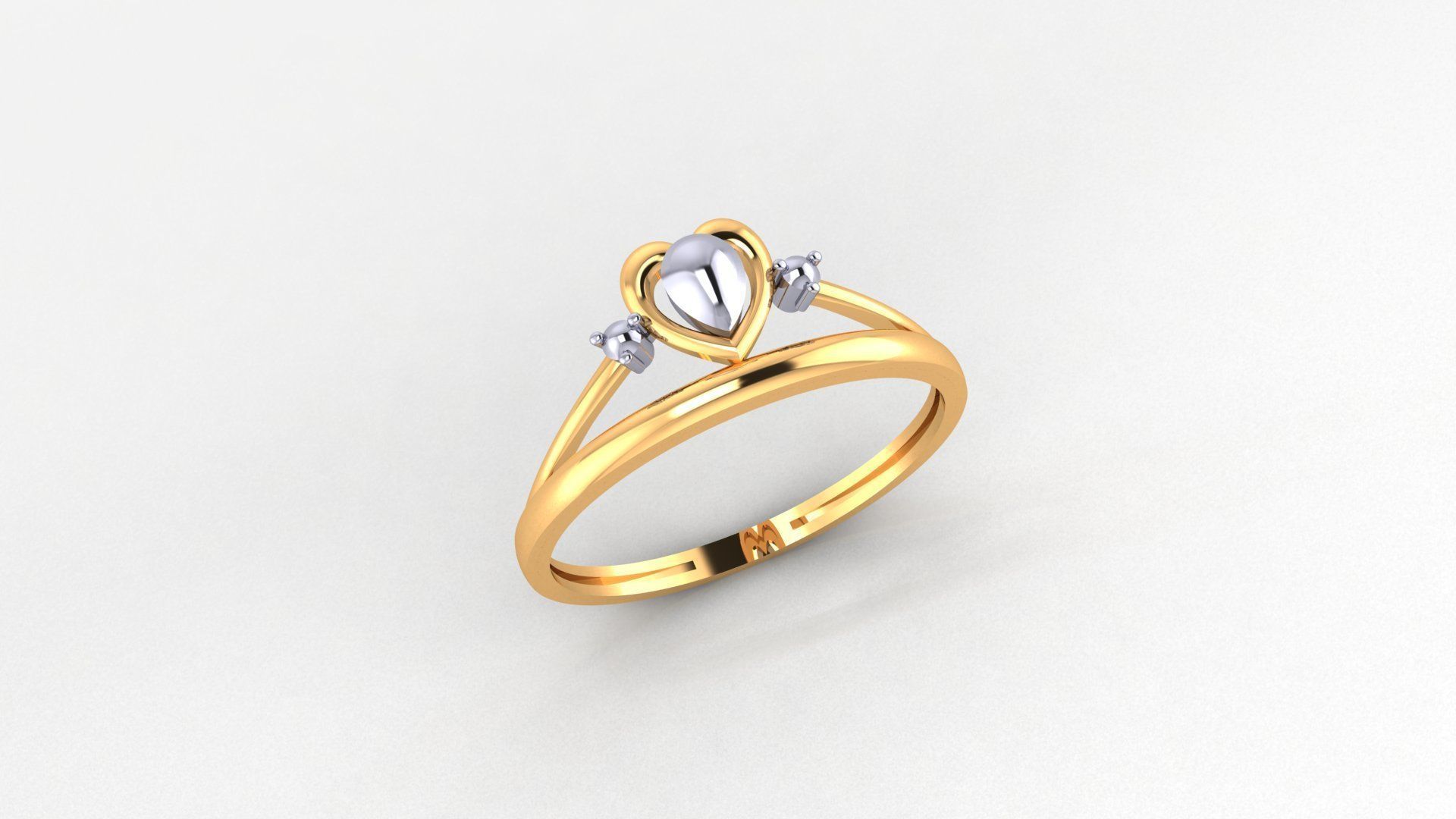 Heart Love Valentine Crown Ultra light wt Plain Gold Ring 3D print model_1