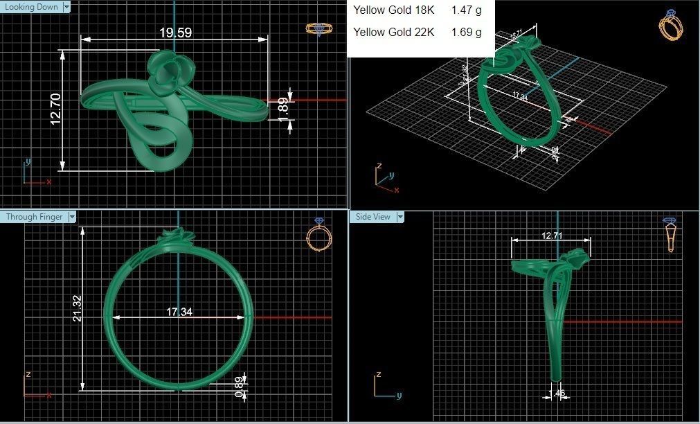 FLower on Wire Ultra light wt minimalist Plain Gold Ring 3D print model_3
