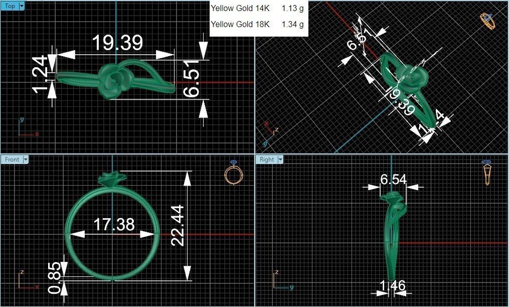Flower on Wire Ultra light wt minimalist Plain Gold Ring 3D print model_3