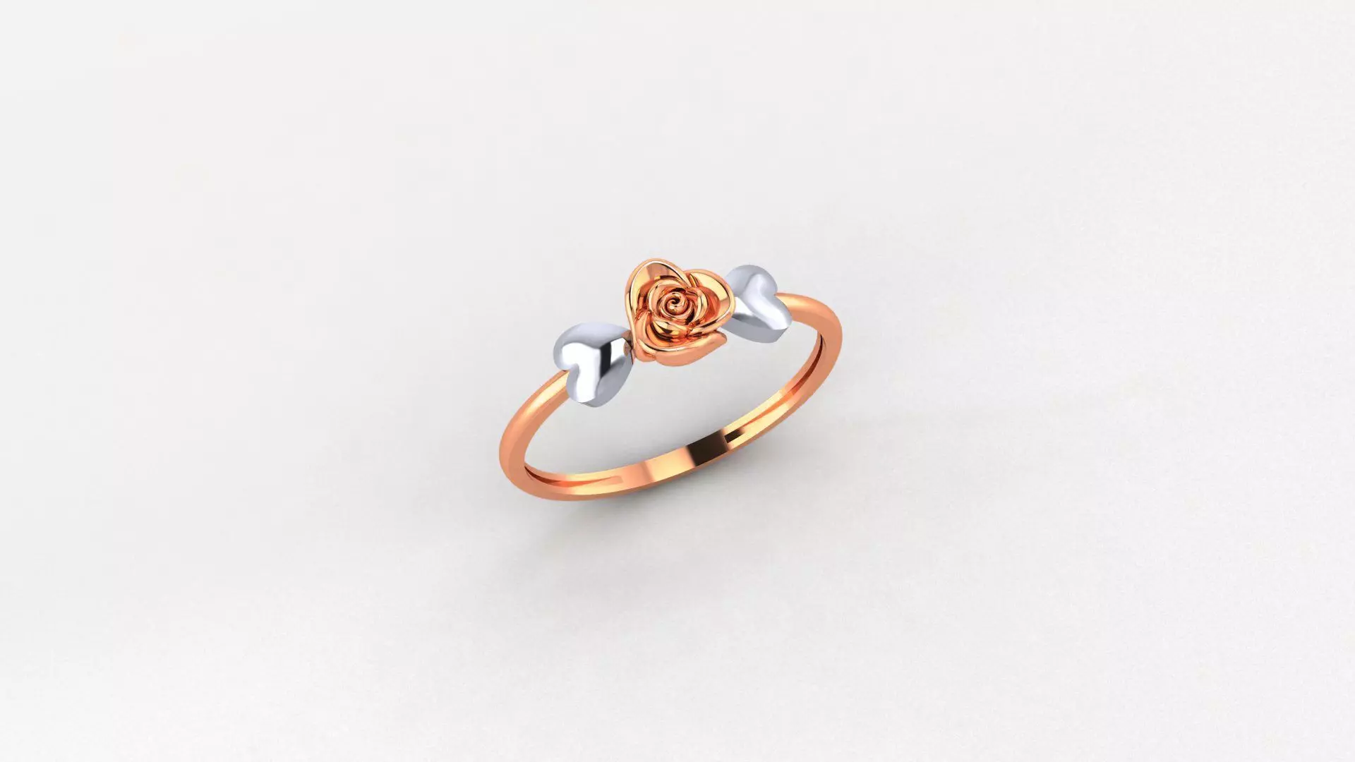 Dual Heart Love Valentine Flower Ultra light wt Plain Gold Ring 3D print model_0