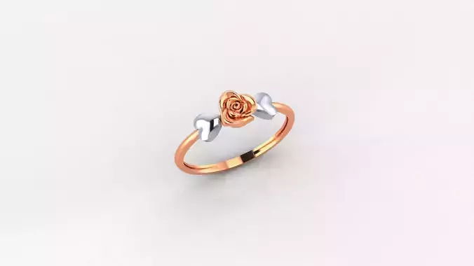 Dual Heart Love Valentine Flower Ultra light wt Plain Gold Ring 3D print model