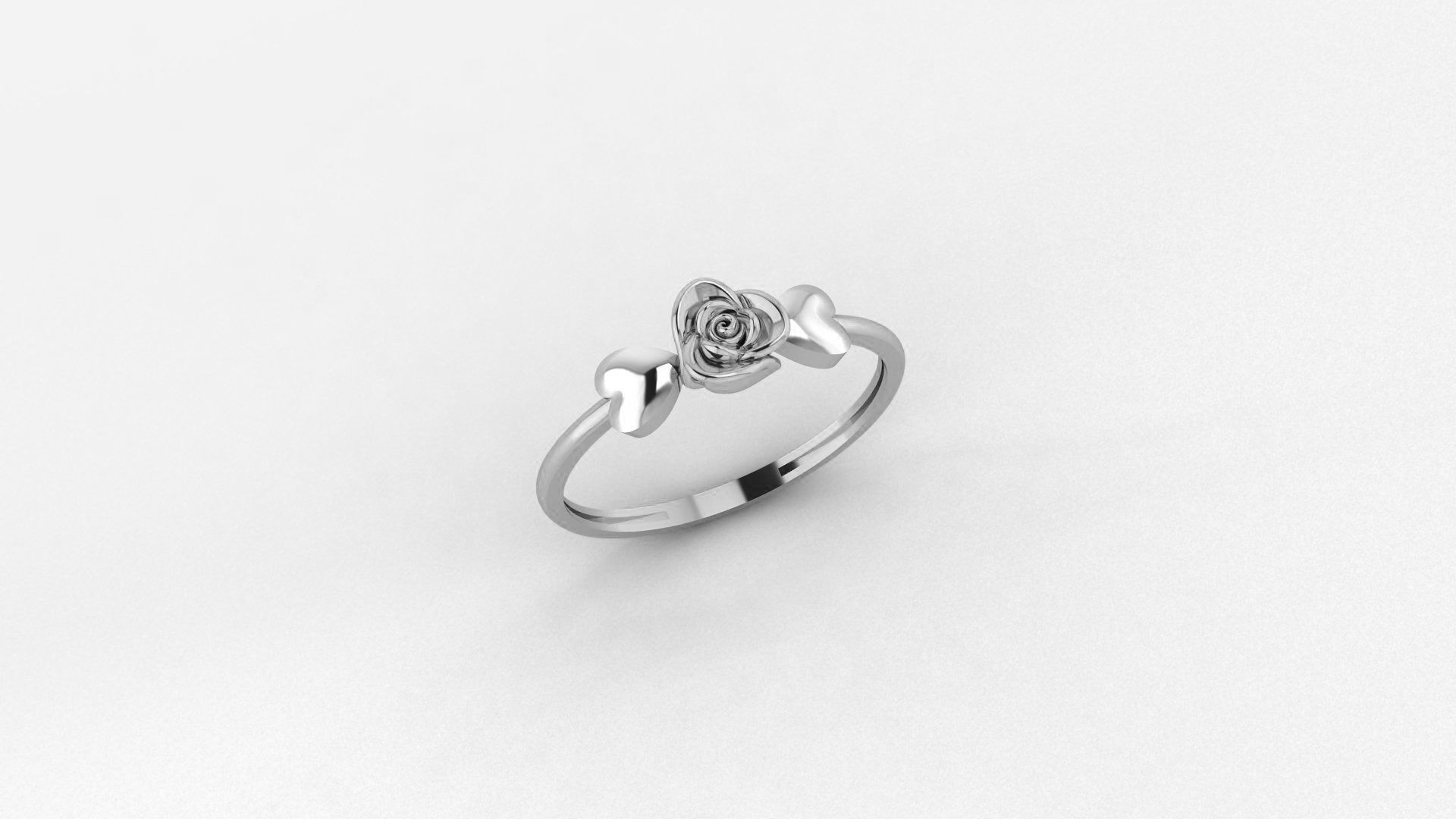 Dual Heart Love Valentine Flower Ultra light wt Plain Gold Ring 3D print model_2