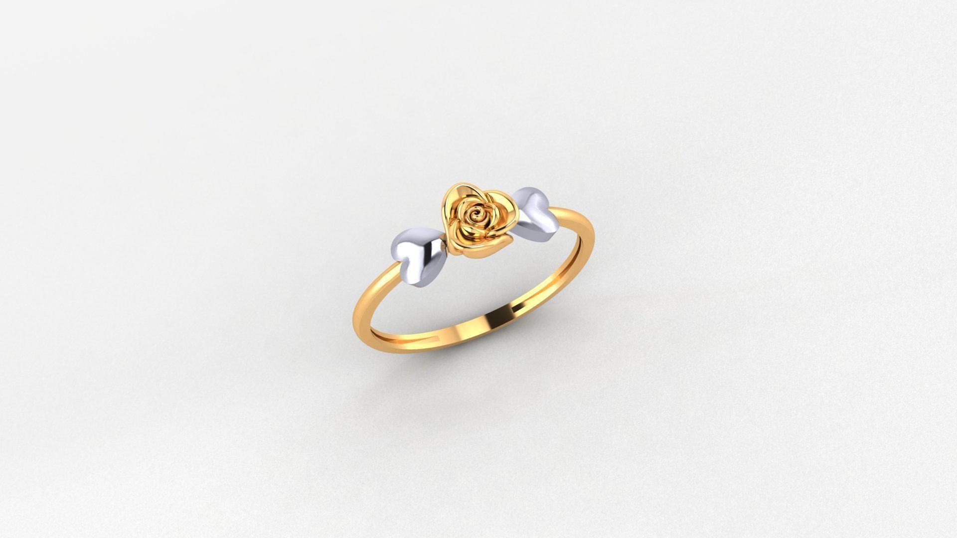 Dual Heart Love Valentine Flower Ultra light wt Plain Gold Ring 3D print model_1