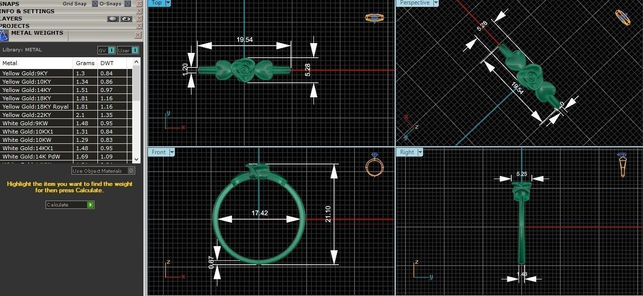 Dual Heart Love Valentine Flower Ultra light wt Plain Gold Ring 3D print model_3