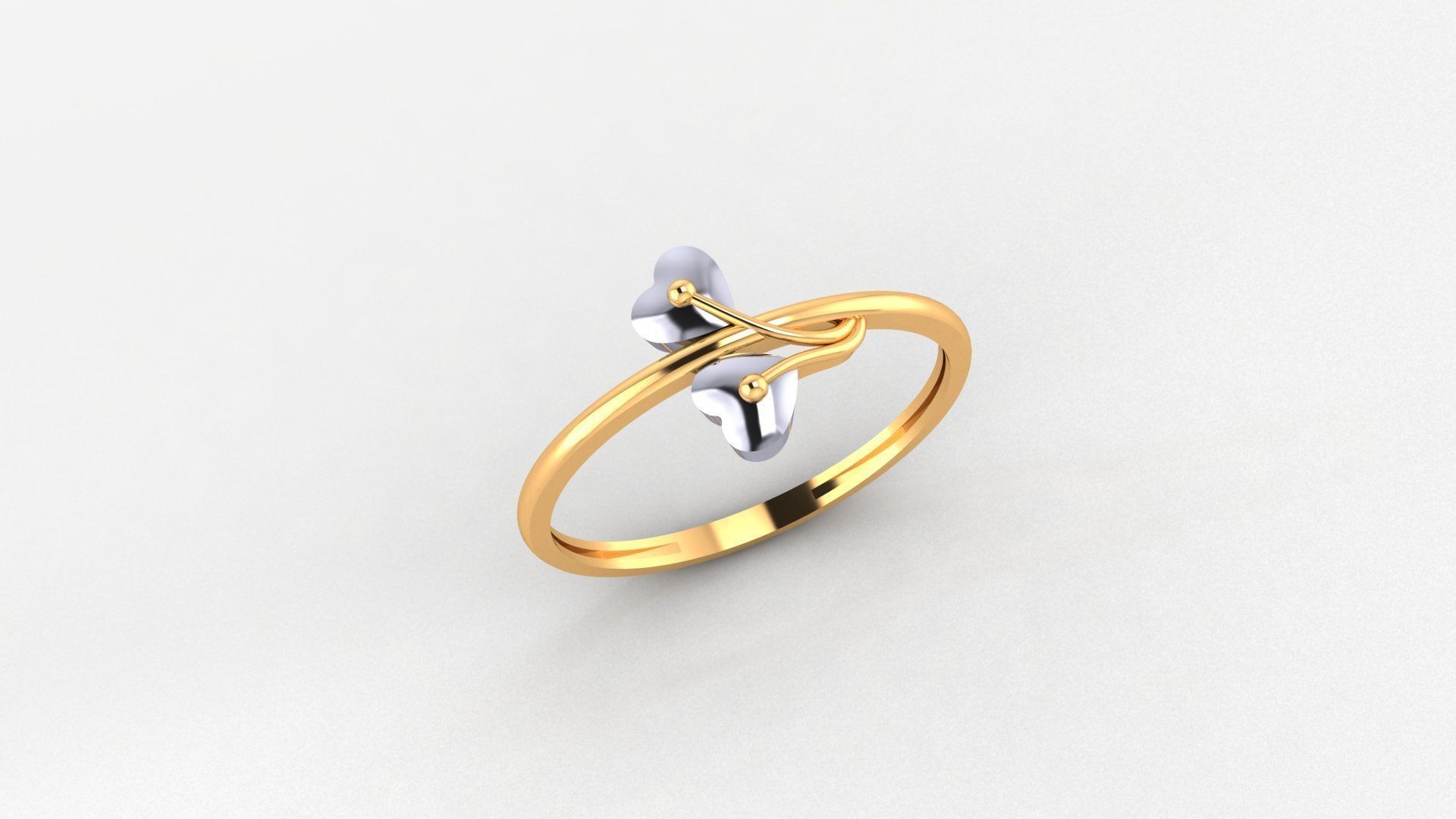 Dual Heart Love Valentine Nature Ultra light wt Plain Gold Ring 3D print model_1