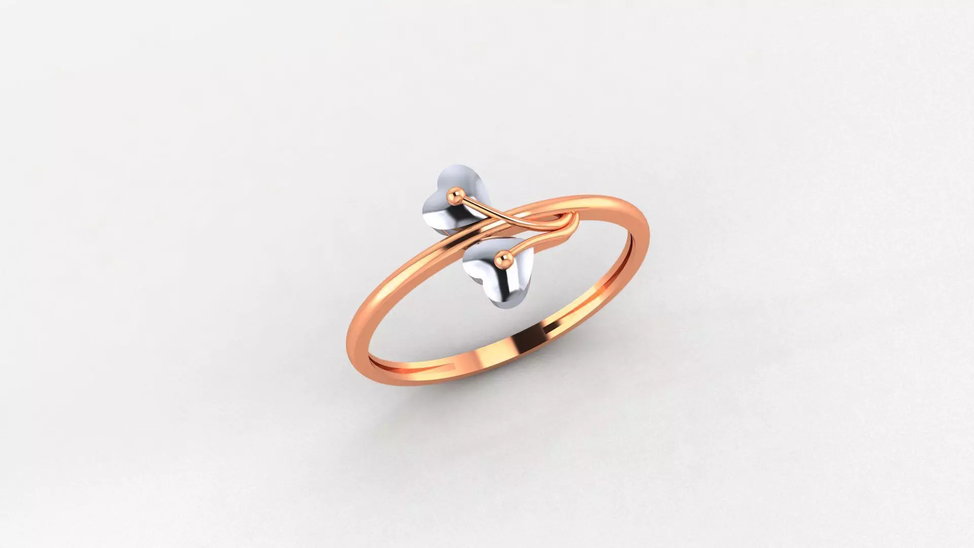 Dual Heart Love Valentine Nature Ultra light wt Plain Gold Ring 3D print model_0