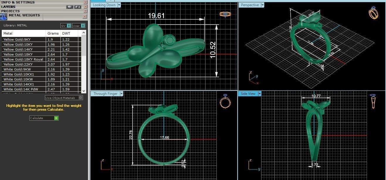Butterfly Ultra light wt minimalist Plain Gold Ring 3dm stl 3D print model_3