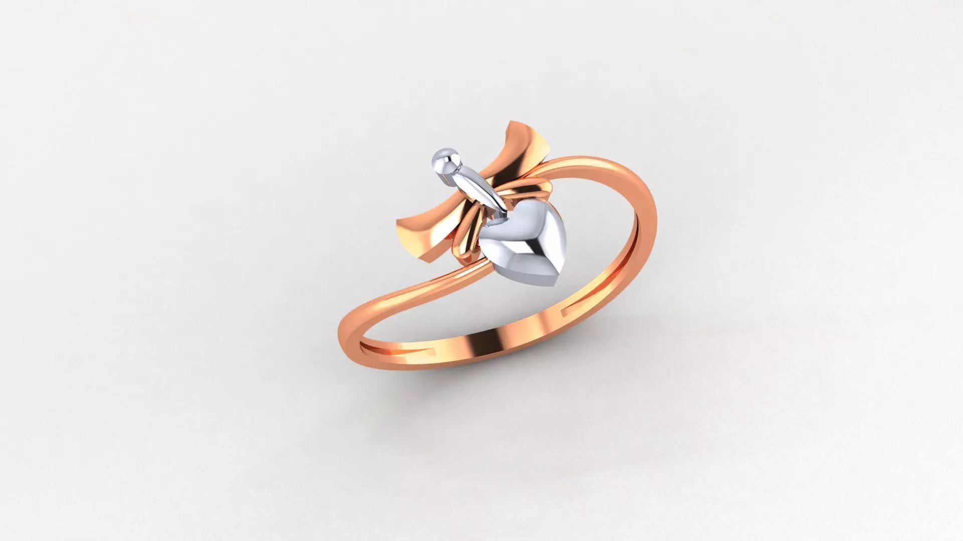 Heart Butterfly Ultra light wt minimalist Plain Gold Ring 3D print model_0