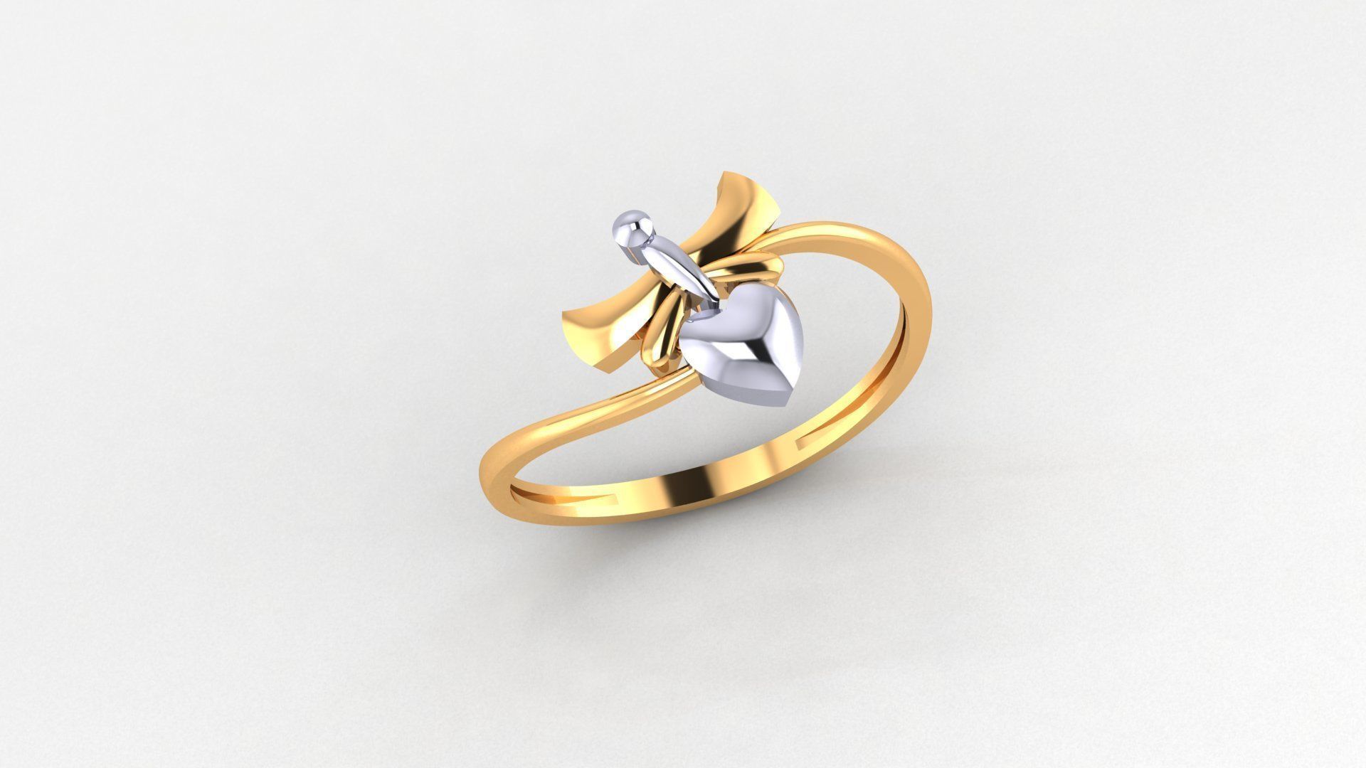 Heart Butterfly Ultra light wt minimalist Plain Gold Ring 3D print model_1