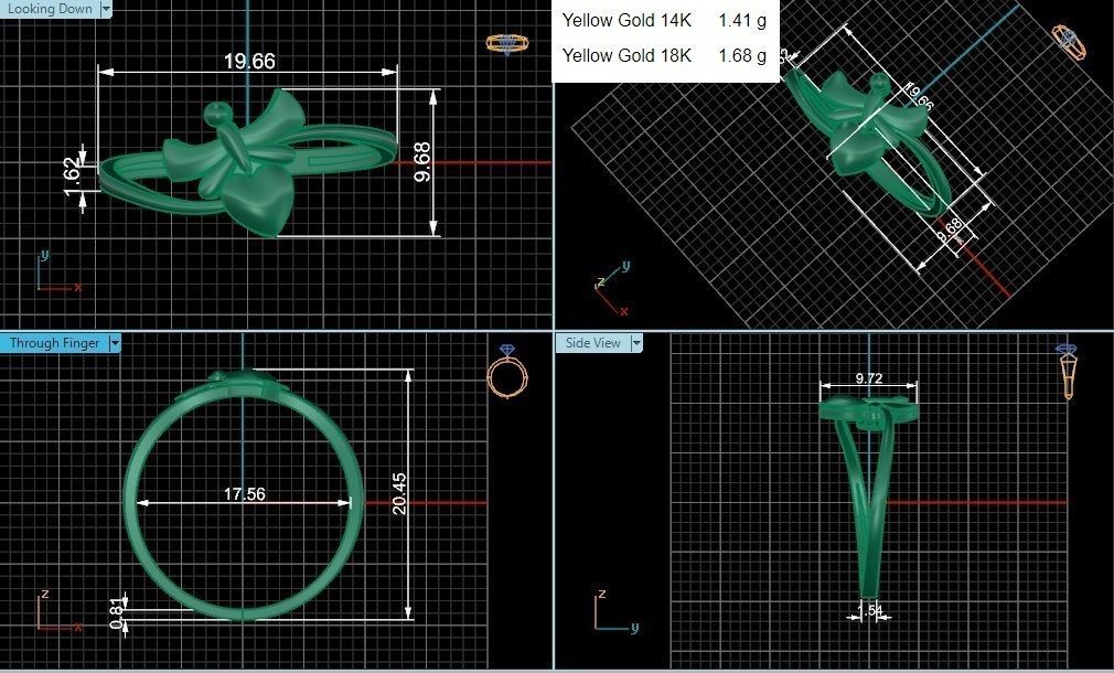 Heart Butterfly Ultra light wt minimalist Plain Gold Ring 3D print model_3