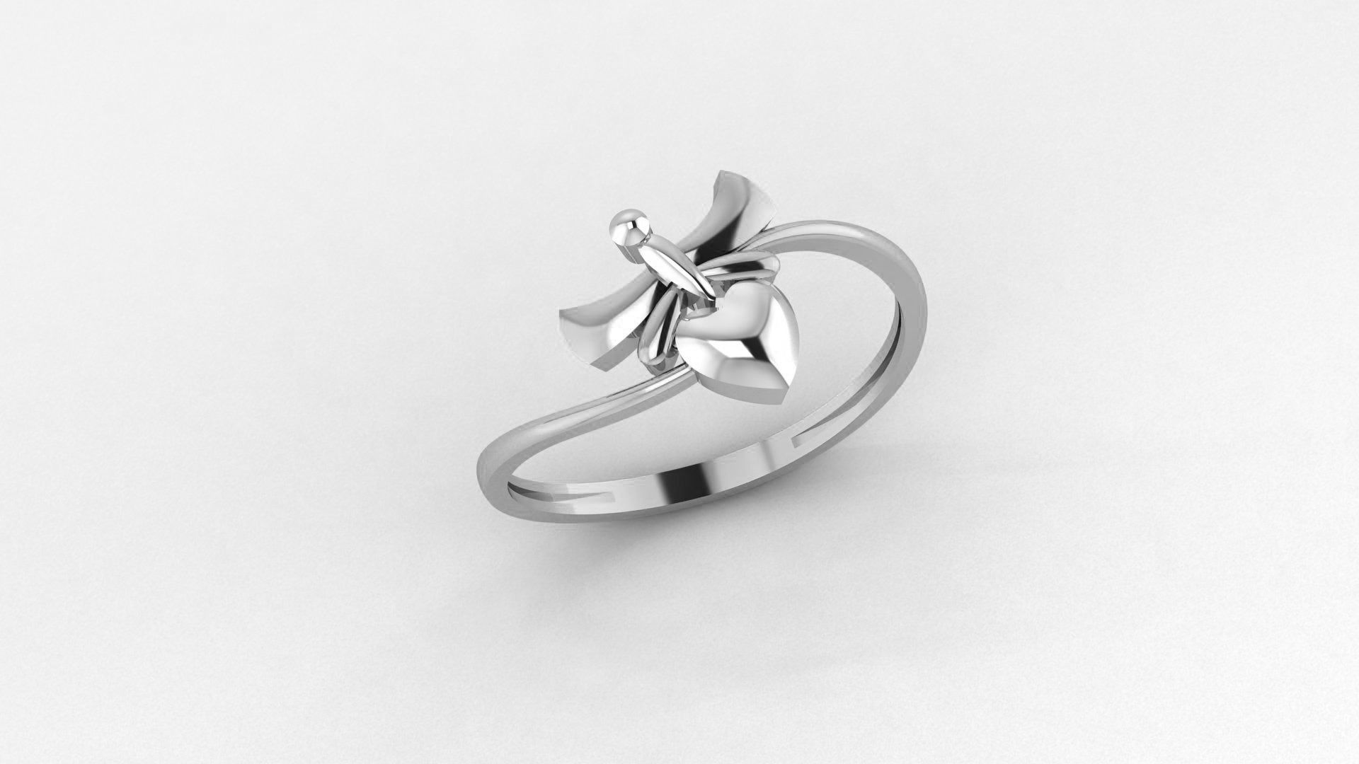 Heart Butterfly Ultra light wt minimalist Plain Gold Ring 3D print model_2