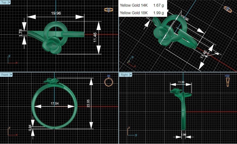 Blooming Flower Ultra light wt minimalist Plain Gold Ring 3D print model_3