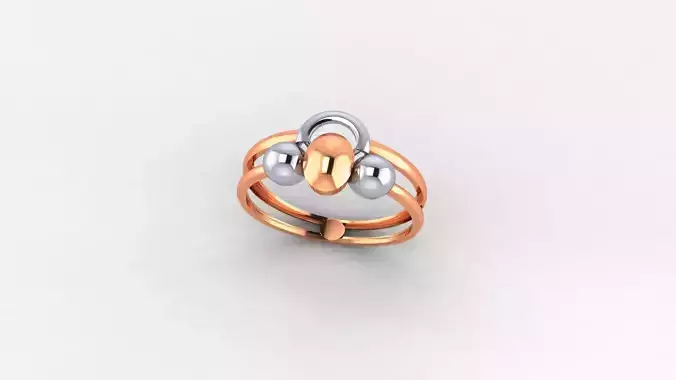 Tri Balls on Wire Ultra light wt minimalist Plain Gold Ring 3D print model