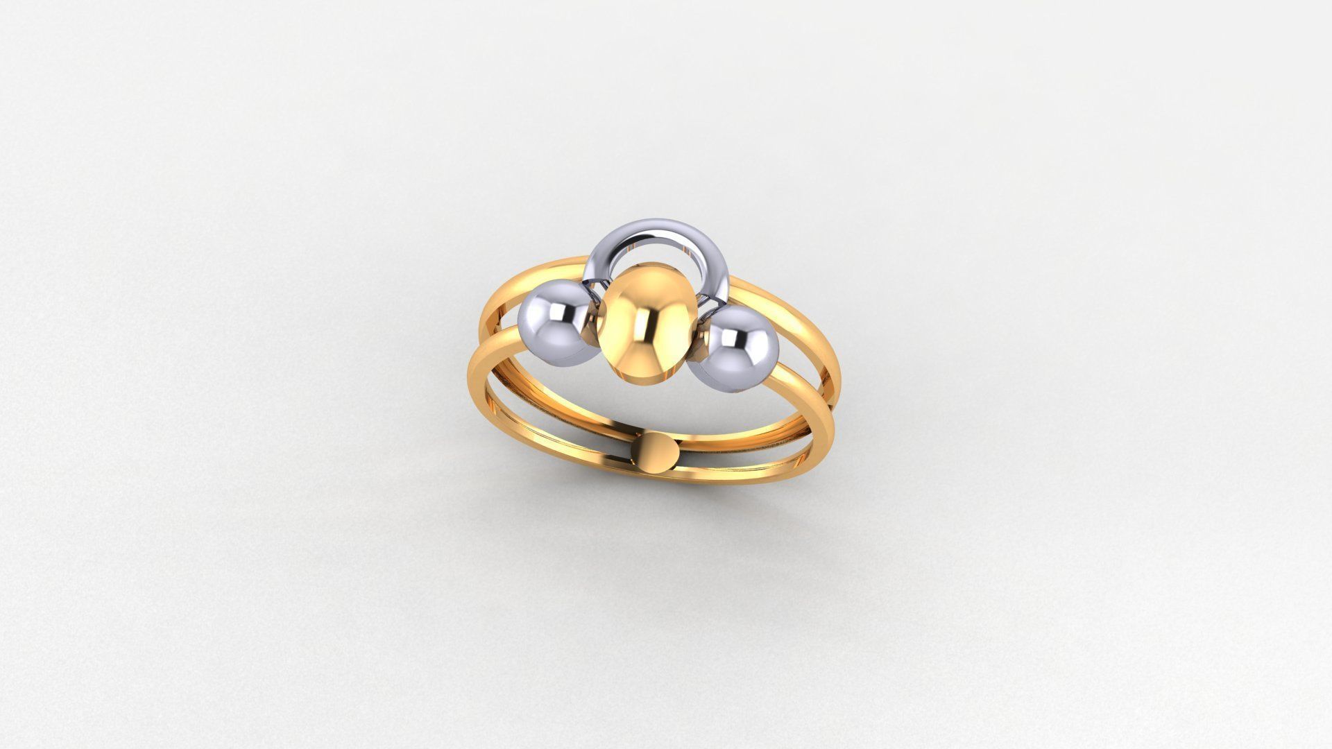 Tri Balls on Wire Ultra light wt minimalist Plain Gold Ring 3D print model_1