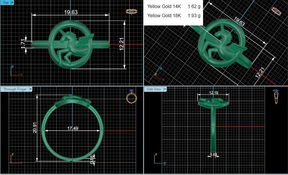 Unicorn Horse Ultra light wt minimalist Plain Gold Ring 3dm stl 3D print model_3