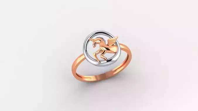  Unicorn Horse Ultra light wt minimalist Plain Gold Ring 3dm stl 3D print model
