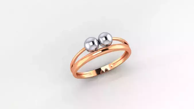 Dual Beads Ultra light wt minimalist Plain Gold Ring 3dm