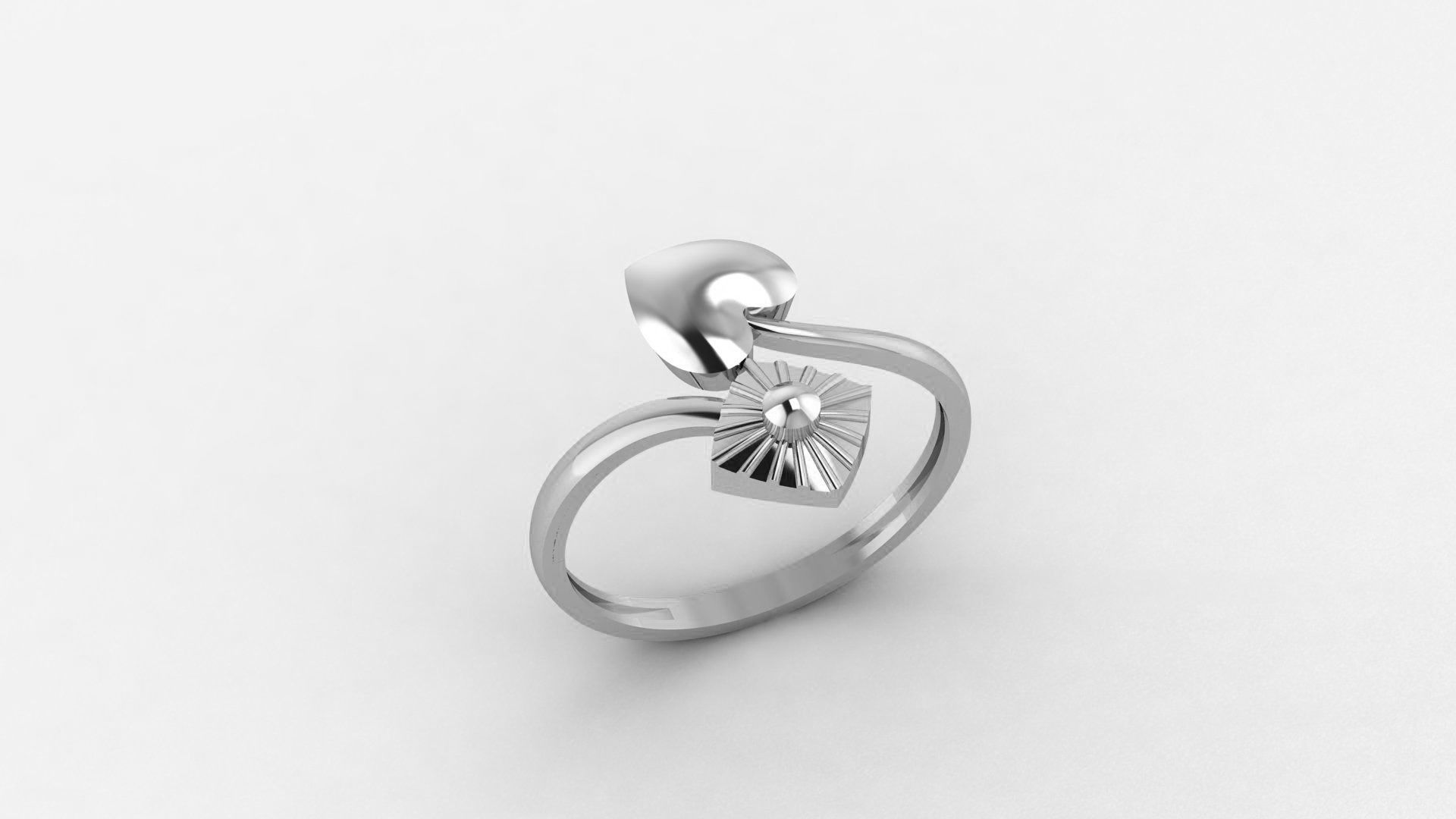 Heart Leaf and Flower Ultra light wt Plain Gold Ring  3D print model_2