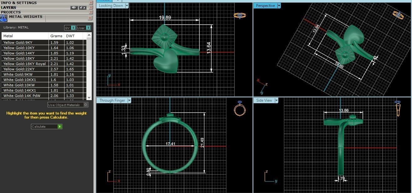Heart Leaf and Flower Ultra light wt Plain Gold Ring  3D print model_3