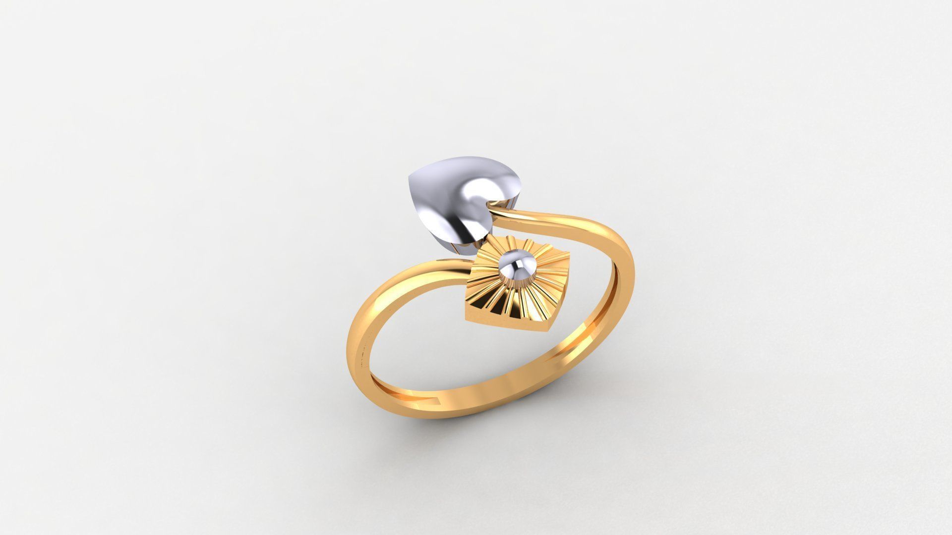 Heart Leaf and Flower Ultra light wt Plain Gold Ring  3D print model_1