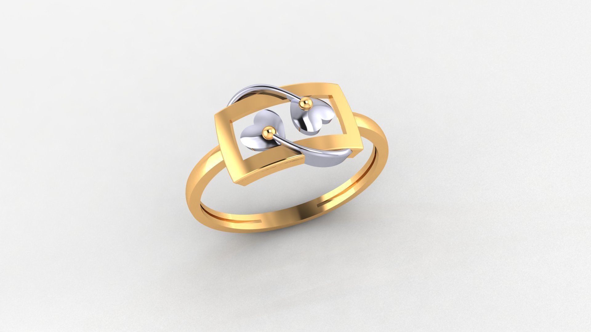 Couple Heart Ultra light wt minimalist Plain Gold Ring 3D print model_1