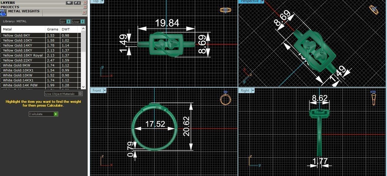 Couple Heart Ultra light wt minimalist Plain Gold Ring 3D print model_3