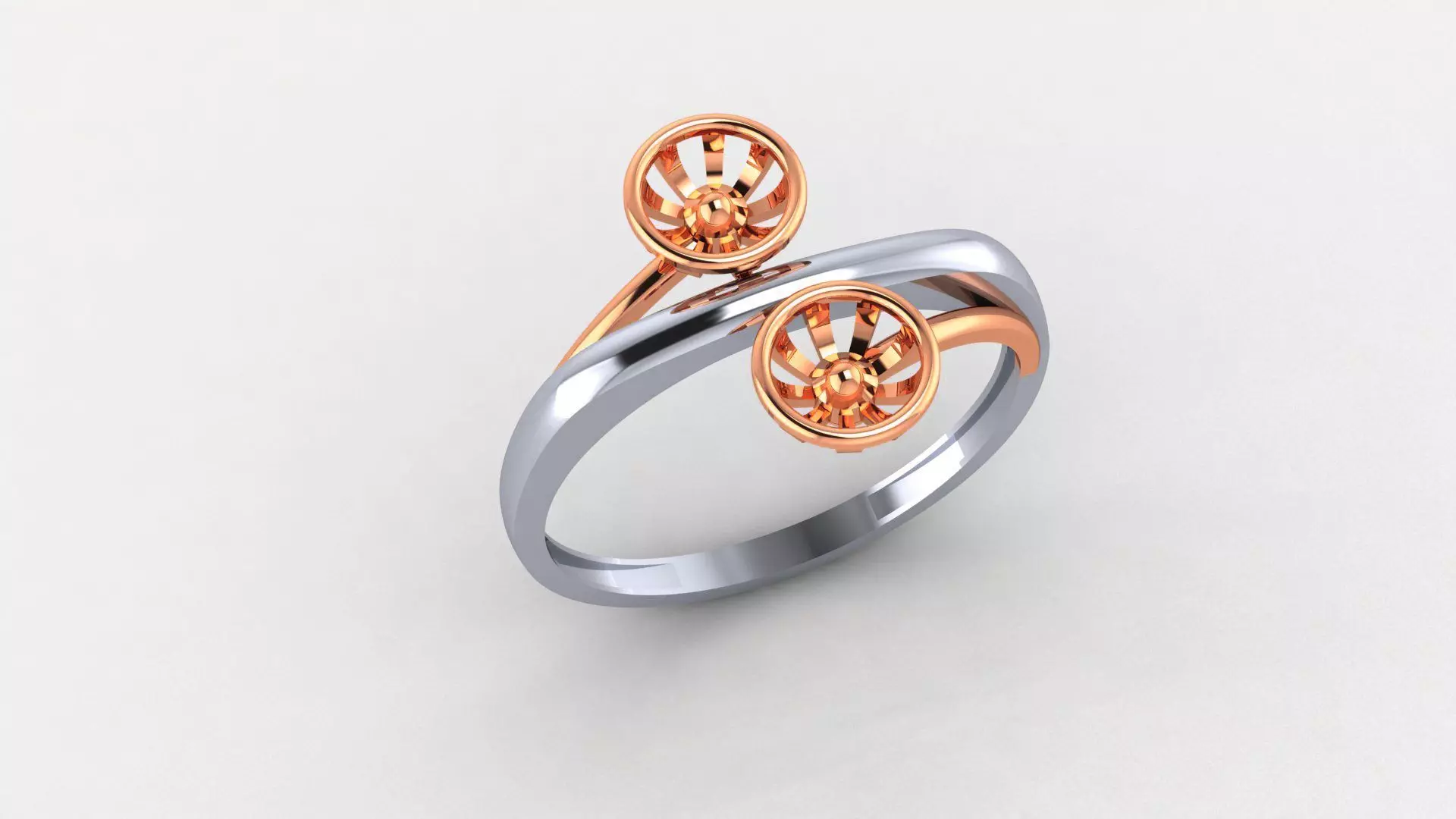 Dual Blooming Flower Ultra light wt minimalist Plain Gold Ring 3D print model_0