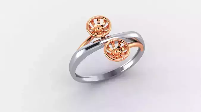 Dual Blooming Flower Ultra light wt minimalist Plain Gold Ring 3D print model