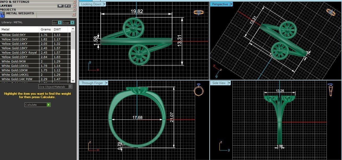 Dual Blooming Flower Ultra light wt minimalist Plain Gold Ring 3D print model_3
