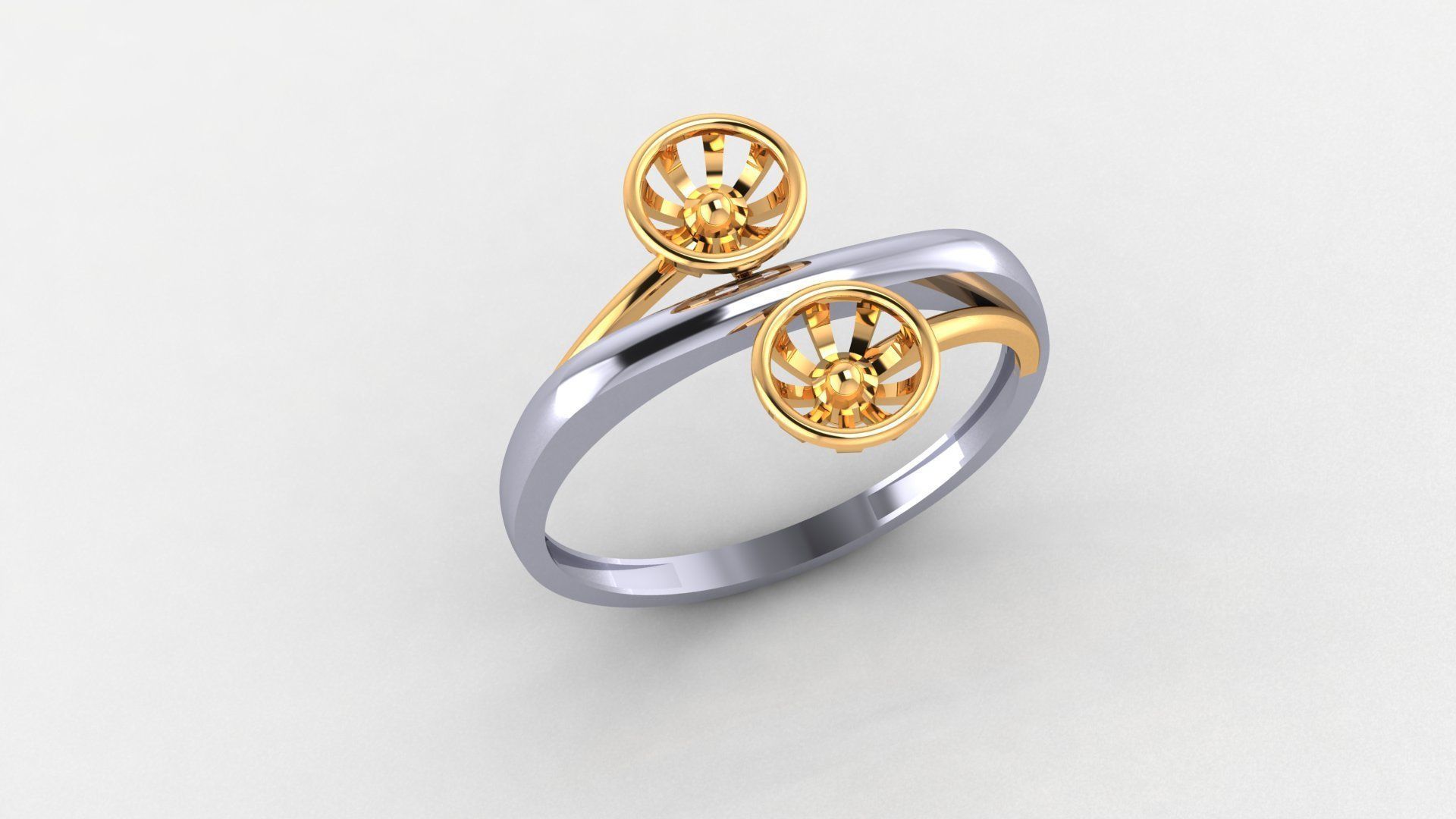 Dual Blooming Flower Ultra light wt minimalist Plain Gold Ring 3D print model_1