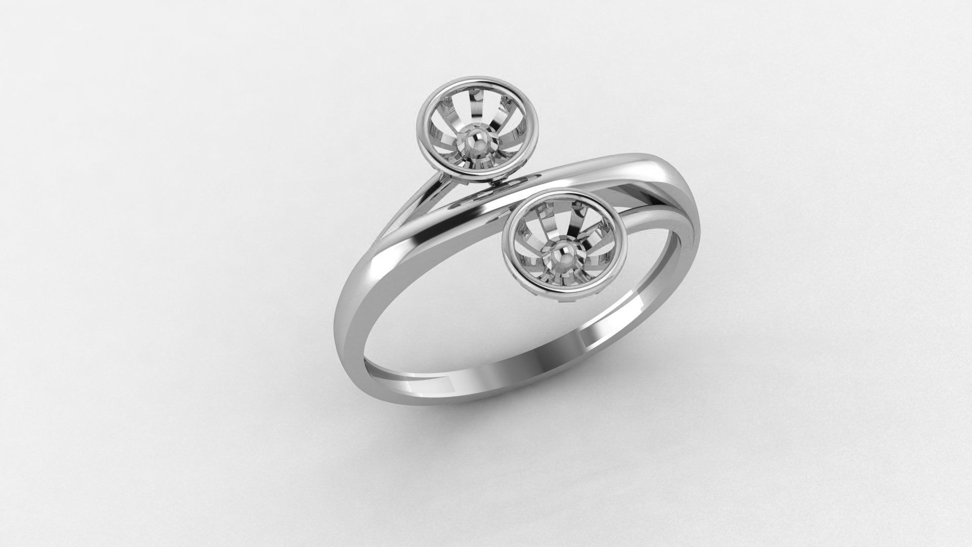 Dual Blooming Flower Ultra light wt minimalist Plain Gold Ring 3D print model_2